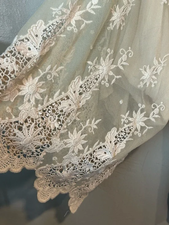 Zara Sheer Embroidered Kimono in Beige with White Lace - Picture 11 of 16